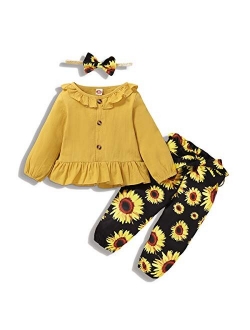 Toddler Baby Girls Clothes Infant Long Sleeve Ruffles Shirt Tops + Long Pants Fall Winter Outfits for Girl