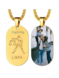 FaithHeart Customizable Astrology 12 Constellation Horoscope Necklace, Stainless Steel/18K Gold Plated Zodiac Star Sign Dog Tag/Coin Pendant Men Lucky Layered Charms for 