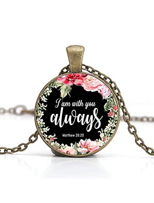 Bible Verse Pendant Necklace Christian Songs and Hymns Glass Cabochon Pendant Inspired Necklace with 24 inches Chain Handmade for Gifts 5pcs