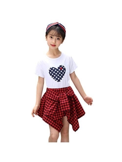 little dragon pig Girl Toddler Matching Outfits White Tshirt+Bowknot Denim Shorts Skirt 2PCS Christmas Clothes