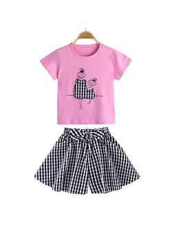 little dragon pig Girl Toddler Matching Outfits White Tshirt+Bowknot Denim Shorts Skirt 2PCS Christmas Clothes