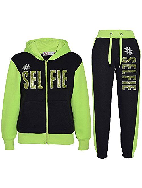 Kids Girls Tracksuit #Selfie Print Hoodie & Bottom Jog Suit New Age 7-13 Years