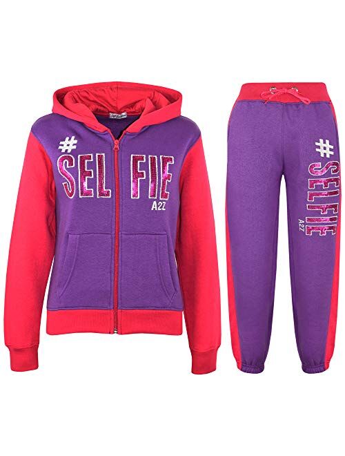 Kids Girls Tracksuit #Selfie Print Hoodie & Bottom Jog Suit New Age 7-13 Years