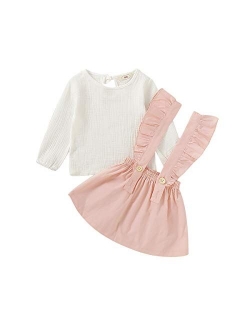 Little Girls Two Piece Clothes Set Good Kids Fall School Oufits Ruffles Clean White Shirt Buttons A-line Skirt