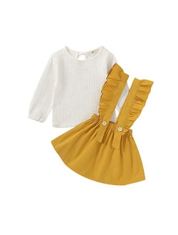 Little Girls Two Piece Clothes Set Good Kids Fall School Oufits Ruffles Clean White Shirt Buttons A-line Skirt