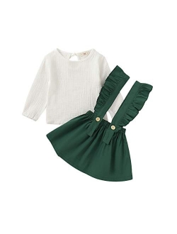 Little Girls Two Piece Clothes Set Good Kids Fall School Oufits Ruffles Clean White Shirt Buttons A-line Skirt