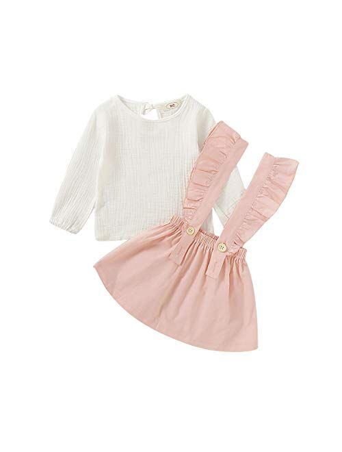 Little Girls Two Piece Clothes Set Good Kids Fall School Oufits Ruffles Clean White Shirt Buttons A-line Skirt