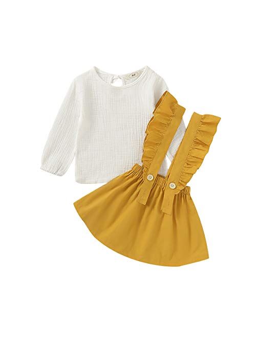 Little Girls Two Piece Clothes Set Good Kids Fall School Oufits Ruffles Clean White Shirt Buttons A-line Skirt