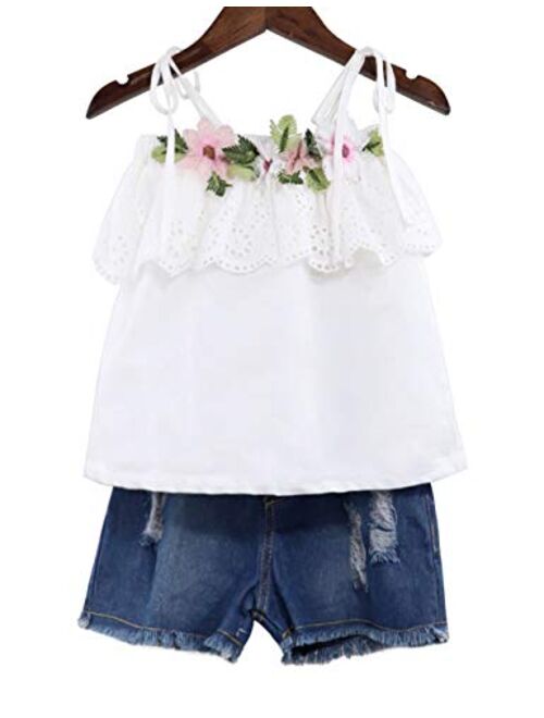 2pcs Toddler Girl Clothes T-Shirt Dress+Jeans Shorts Baby Girls Outfits Set