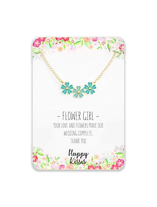 Happy Kisses Flower Girl Necklace - Your Love and Flowers Make Our Wedding Complete. Thank You - Message Card