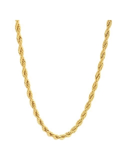 Stainless Steel 4mm Twist Rope Chain Necklace, 22" Inches-28" Inches