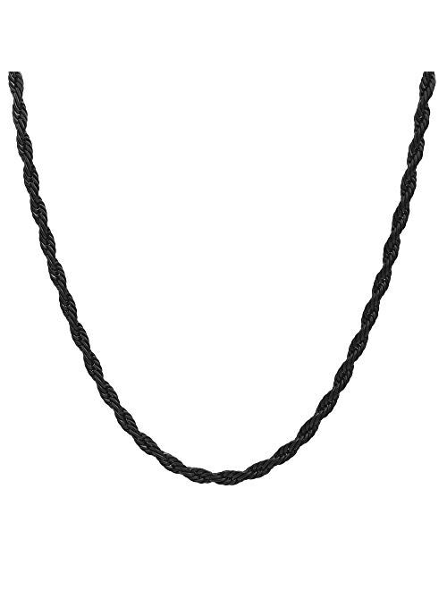 Stainless Steel 4mm Twist Rope Chain Necklace, 22" Inches-28" Inches