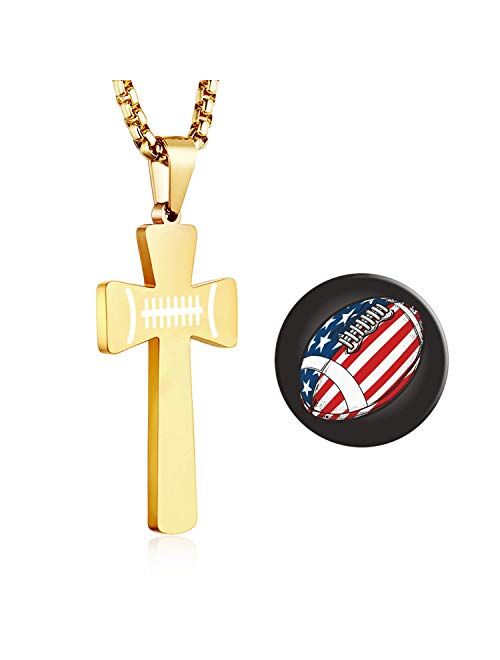 XIEXIELA USA Football Cross Necklace for Boys.I CAN DO All Things Strength Bible Verse Stainless Steel Necklace Rugby Ball Athletes Sports Lover