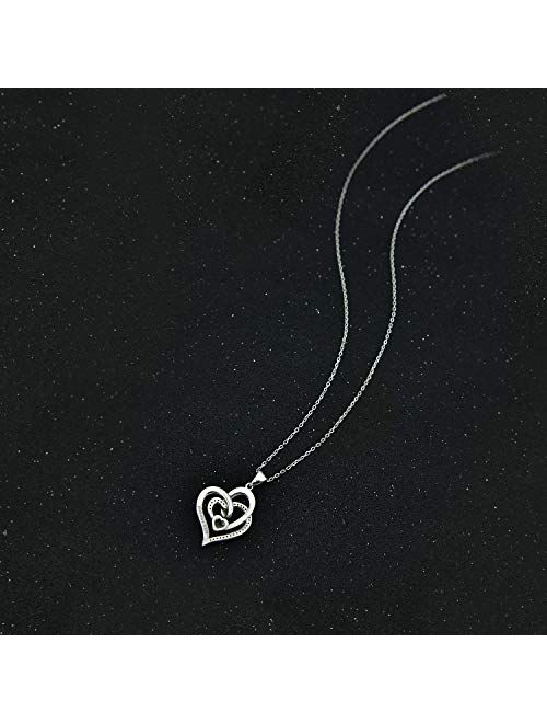 Distance Heart Necklace for Women 925 Sterling Sliver Heart Jewelry I Love You to The Moon and Back Necklaces for Mother Girlfriend Wife with Jewelry Gift Box