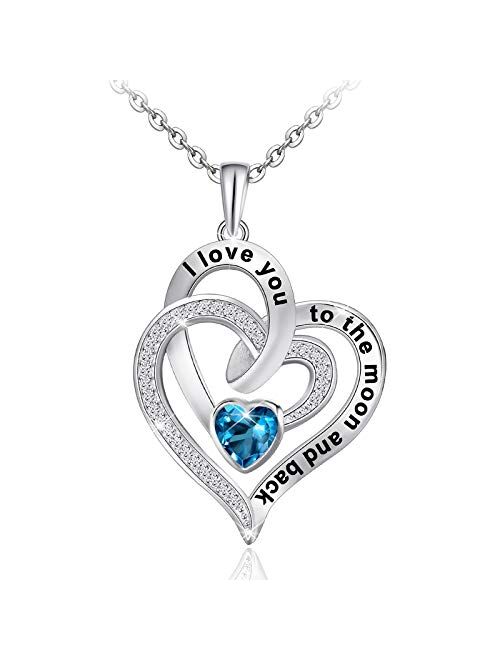 Distance Heart Necklace for Women 925 Sterling Sliver Heart Jewelry I Love You to The Moon and Back Necklaces for Mother Girlfriend Wife with Jewelry Gift Box