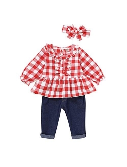 Toddler Baby Girl Outfits Long Sleeve Linen Shirt Cute Ripped Jeans Kids Denim Pants Set Winter Clothes