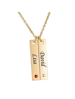 Valyria Personalized Vertical Bar Necklace with Birthstones - Custom Made with Any Name,Stainless Steel Personalized Necklace