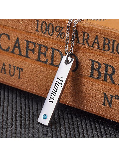 Valyria Personalized Vertical Bar Necklace with Birthstones - Custom Made with Any Name,Stainless Steel Personalized Necklace