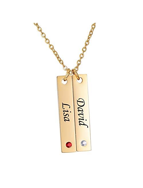 Valyria Personalized Vertical Bar Necklace with Birthstones - Custom Made with Any Name,Stainless Steel Personalized Necklace