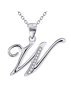 YFN S925 Sterling Silver Cubic Zirconia 26 Letters Alphabet Pendant Necklace