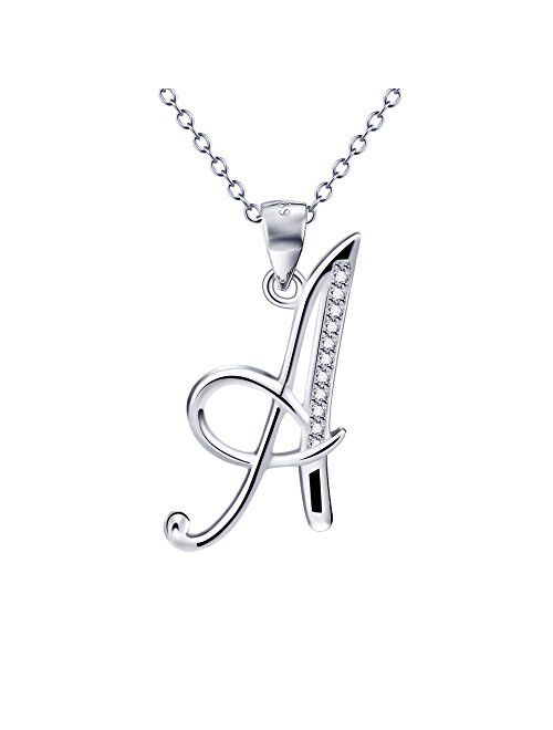 YFN S925 Sterling Silver Cubic Zirconia 26 Letters Alphabet Pendant Necklace