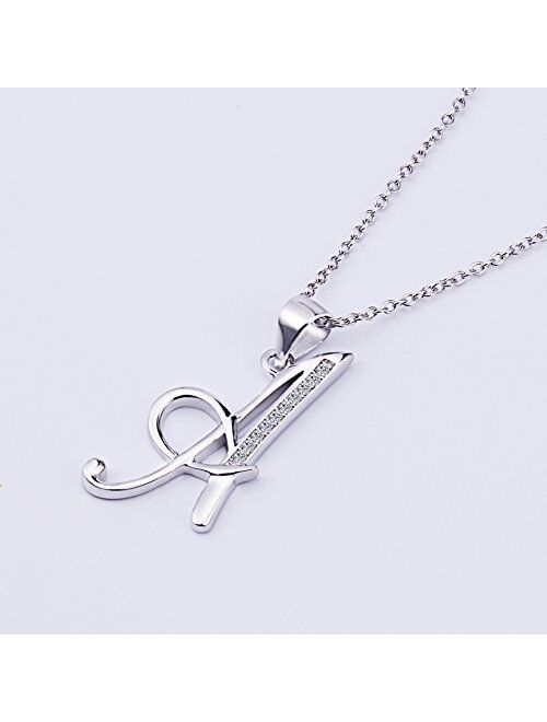 YFN S925 Sterling Silver Cubic Zirconia 26 Letters Alphabet Pendant Necklace