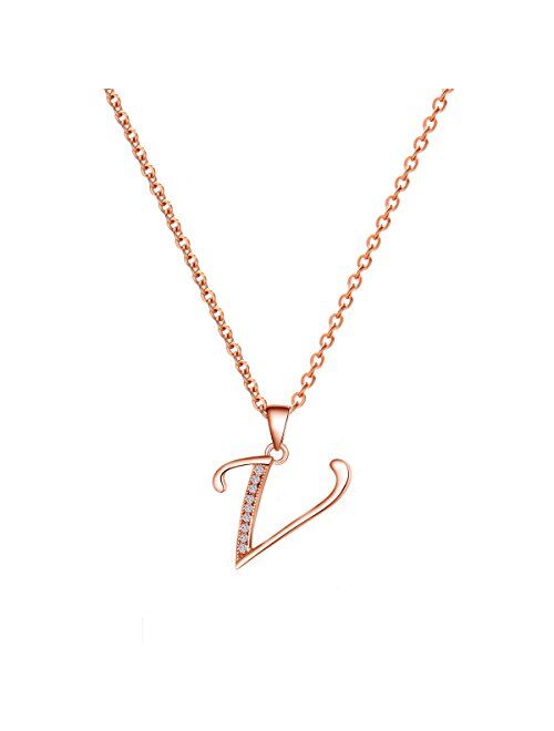 Paialco Jewelry 14K Rose Gold Plating Sterling Silver Initial Alphabet Pendant Necklace 18"