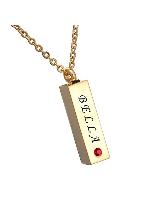 HooAMI Cremation Jewelry for Ashes Personalized Name Bar Urn Necklace for Women Men