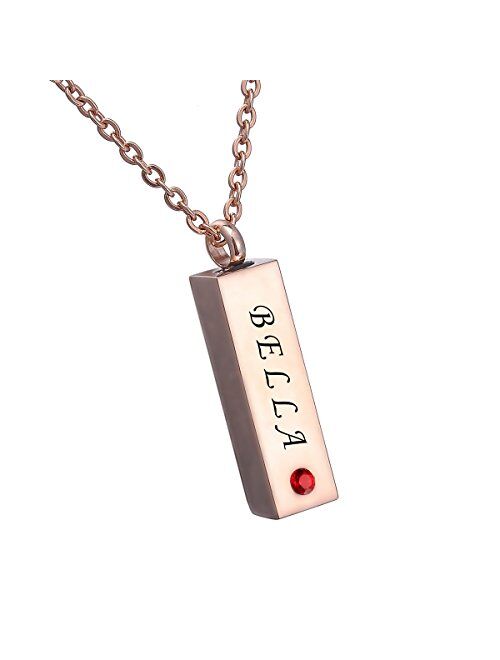 HooAMI Cremation Jewelry for Ashes Personalized Name Bar Urn Necklace for Women Men