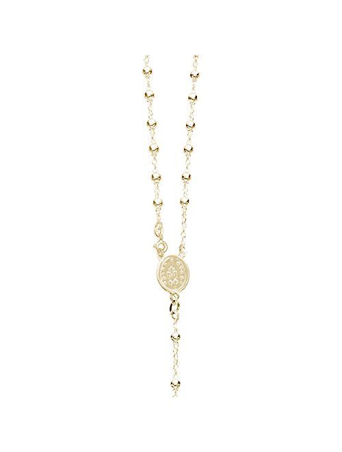 Ritastephens Italian Sterling Silver or Gold-tone 3mm Rosary Bead Virgin Mary Cross Necklace