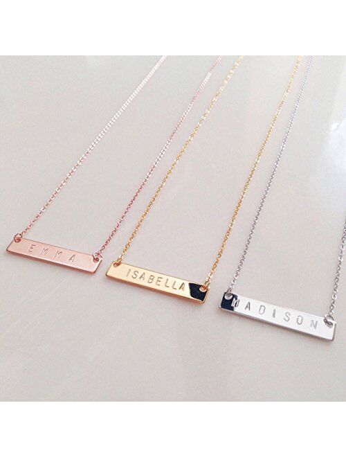 925 Sterling Silver Personalized Bar Pendant Necklace Engraved Any Name Letter Symbols Necklace