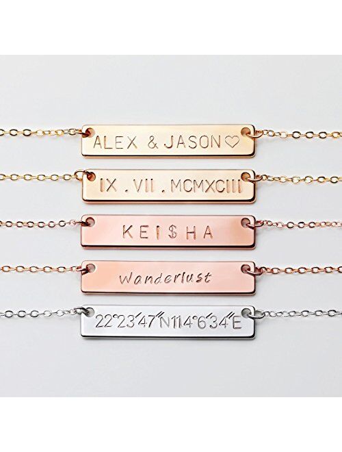 925 Sterling Silver Personalized Bar Pendant Necklace Engraved Any Name Letter Symbols Necklace