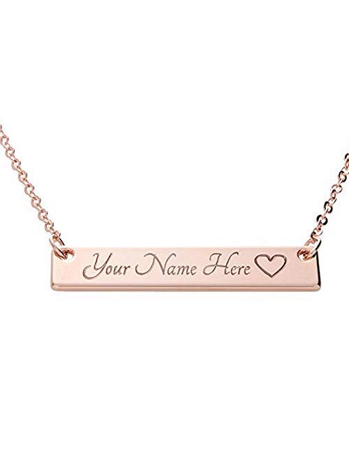 925 Sterling Silver Personalized Bar Pendant Necklace Engraved Any Name Letter Symbols Necklace