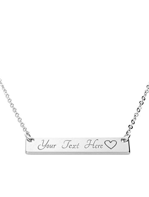 925 Sterling Silver Personalized Bar Pendant Necklace Engraved Any Name Letter Symbols Necklace