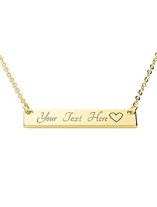 925 Sterling Silver Personalized Bar Pendant Necklace Engraved Any Name Letter Symbols Necklace