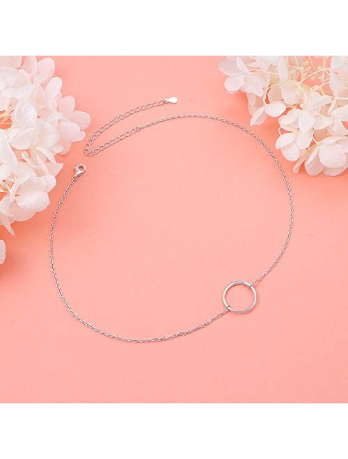 S925 Sterling Silver Dainty Simple Choker Necklace,Rolo Chain,Adjustable 13 inches to 16 inches