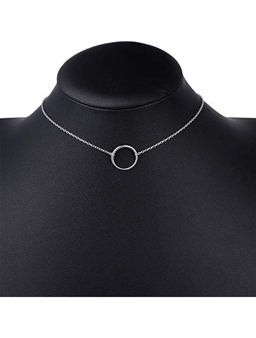 S925 Sterling Silver Dainty Simple Choker Necklace,Rolo Chain,Adjustable 13 inches to 16 inches