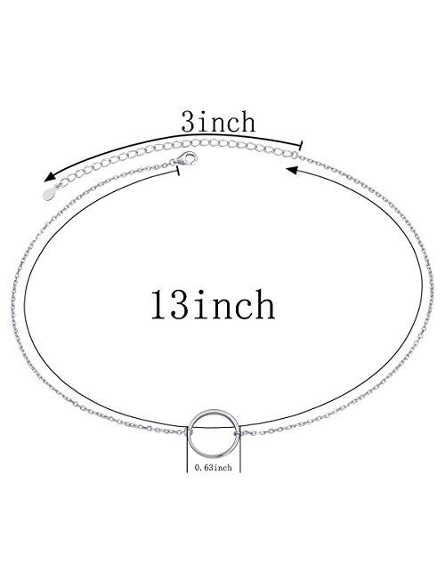 S925 Sterling Silver Dainty Simple Choker Necklace,Rolo Chain,Adjustable 13 inches to 16 inches