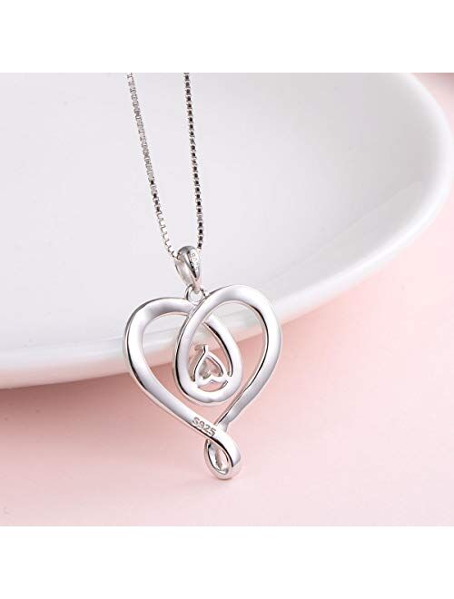 925 Sterling Silver Jewelry Engraved Love Heart Pendant Necklace Gift for Women Girls Mum