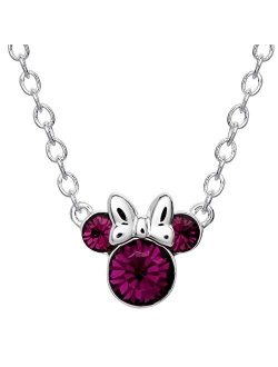Minnie Mouse Crystal Birthstone Silver Plated Pendant Necklace