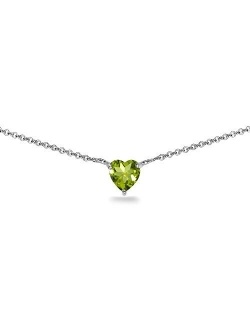 Sterling Silver Genuine or Synthetic Gemstone 7x7mm Heart Shaped Dainty Choker Necklace