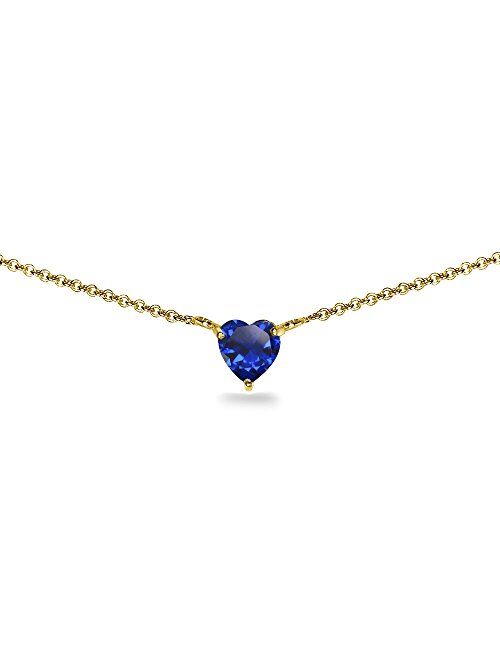 Sterling Silver Genuine or Synthetic Gemstone 7x7mm Heart Shaped Dainty Choker Necklace