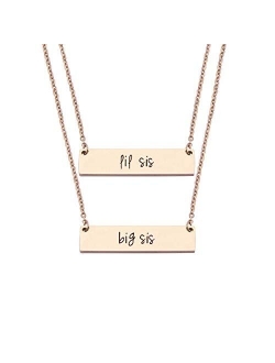 JJTZX Sister Bar Necklace Set Lil Sis & Big Sis Hand Stamped Bar Necklace New Big Sister Gift