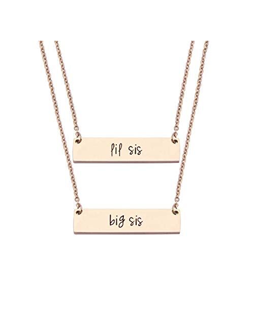 JJTZX Sister Bar Necklace Set Lil Sis & Big Sis Hand Stamped Bar Necklace New Big Sister Gift