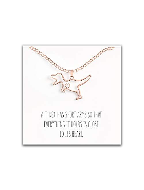 Happy Kisses Dinosaur T-Rex Necklace - Cute Pendant Gift - Sweet and Funny Message Card