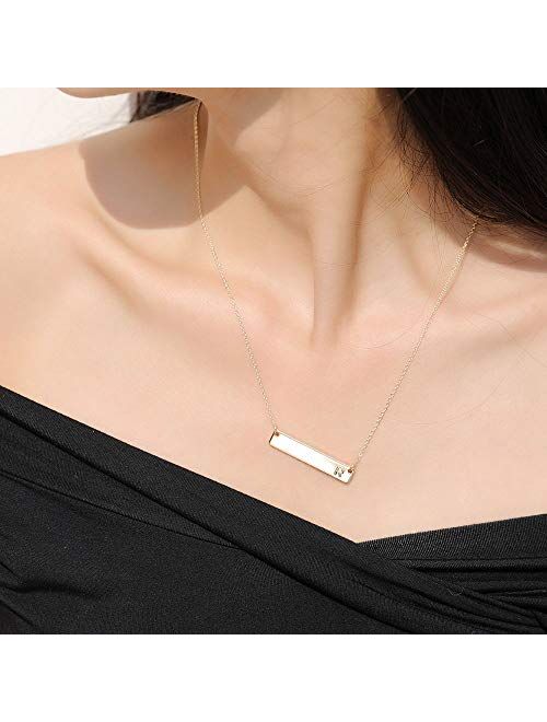 Initial Bar Necklace Gold for Women - Bar Necklace Personalized 14K Gold Plated Alphabet Bar Necklace with Initial Gifts for Girls, Custom Engraved Bar Initial Necklace L