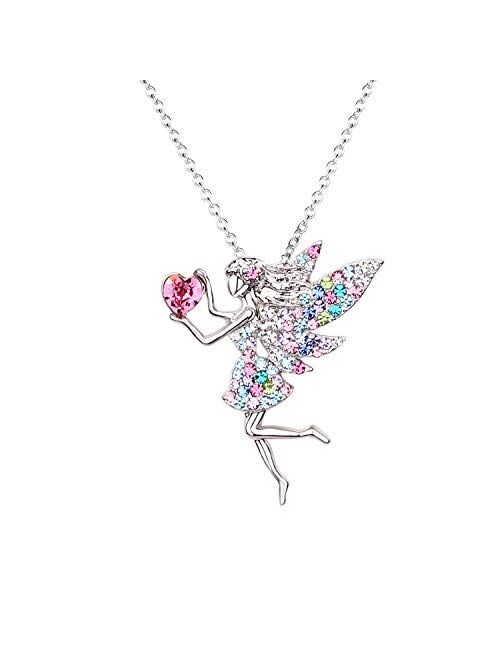 Fairy Necklace for Teen Girls,Birthstone Pendant Gift for Girls White Gold Plated Austrian Crystal Jewelry Gift