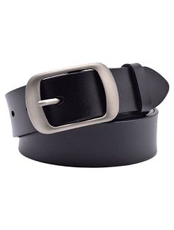 Vonsely Soft Wide Leather Belt for Jeans Shorts, Leather Belt with Metal Buckle