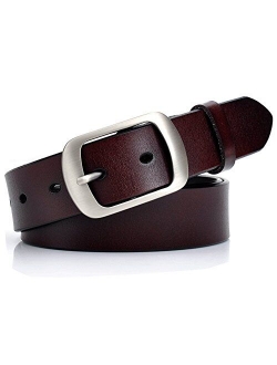 Vonsely Soft Wide Leather Belt for Jeans Shorts, Leather Belt with Metal Buckle