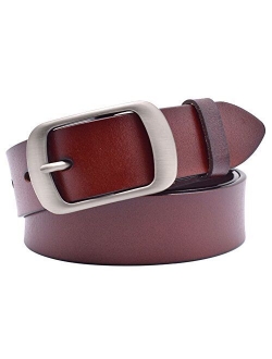 Vonsely Soft Wide Leather Belt for Jeans Shorts, Leather Belt with Metal Buckle